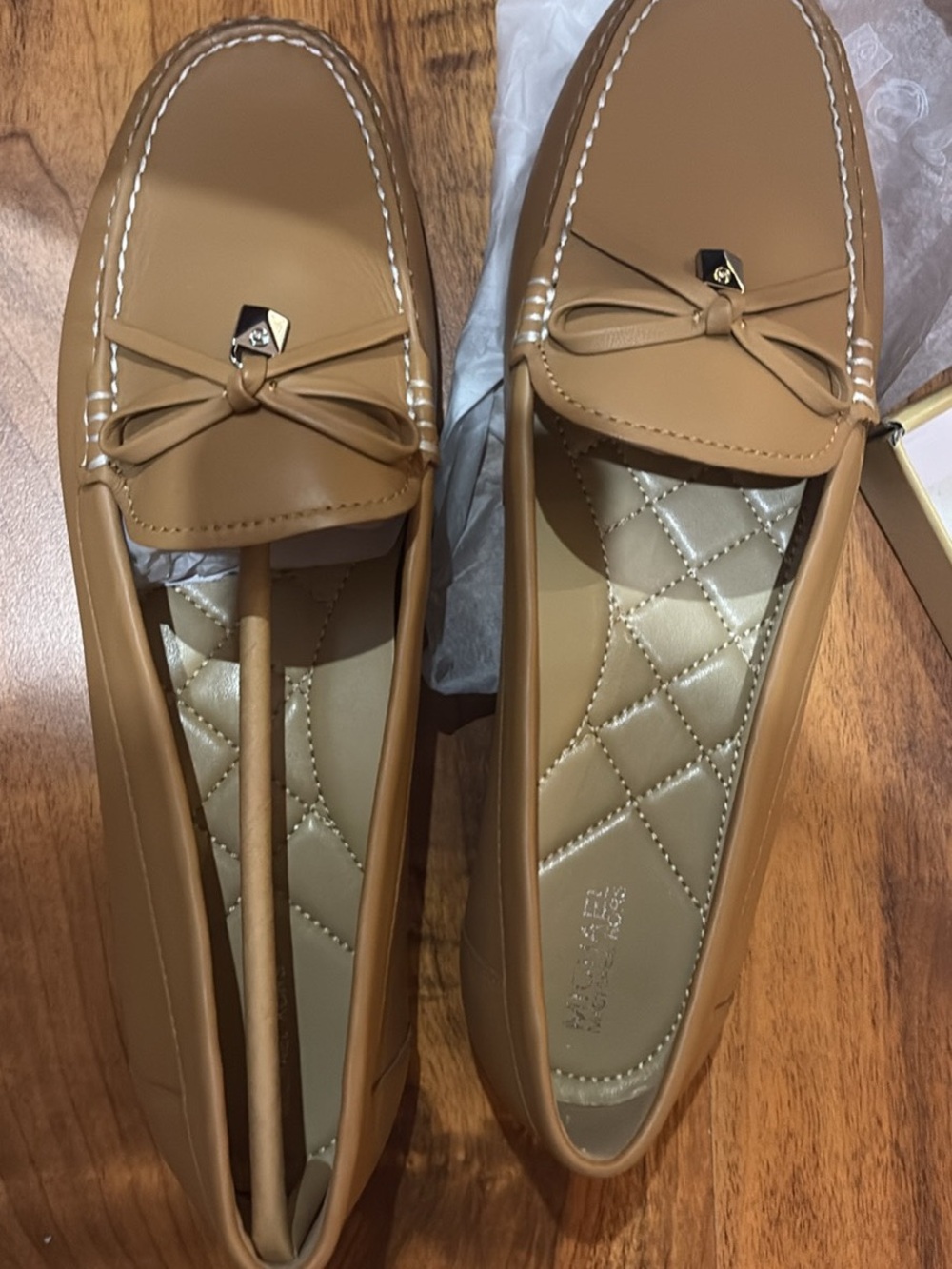 Michael Kors Tan Leather Bow Loafers